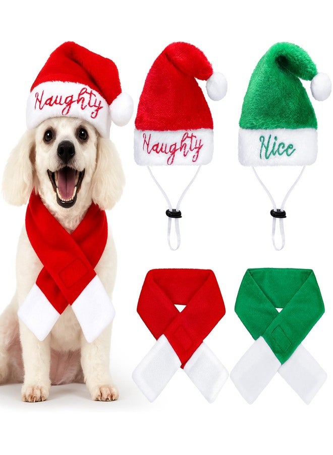 SilTriangle 4 Pcs Cat Dog Christmas Costume Santa Hat with Scarf Naughty or Nice Christmas Plush Hats for Cats Small Dog Pet Xmas Outfits Clothes for Puppy Kitten Doll Party Supplies, Medium - Image 1